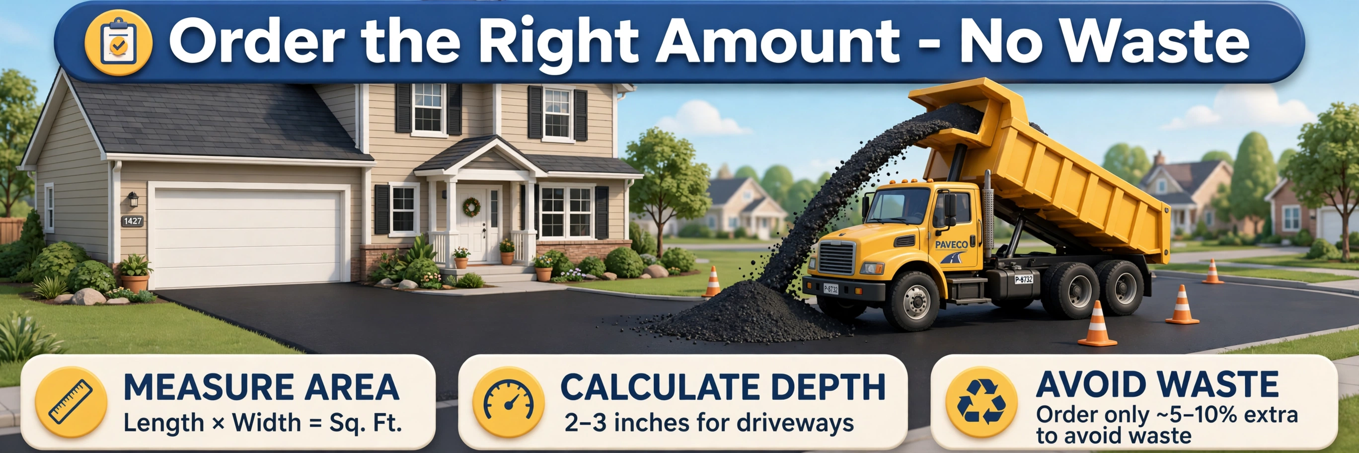 Finished smooth asphalt driveway with a delivery truck