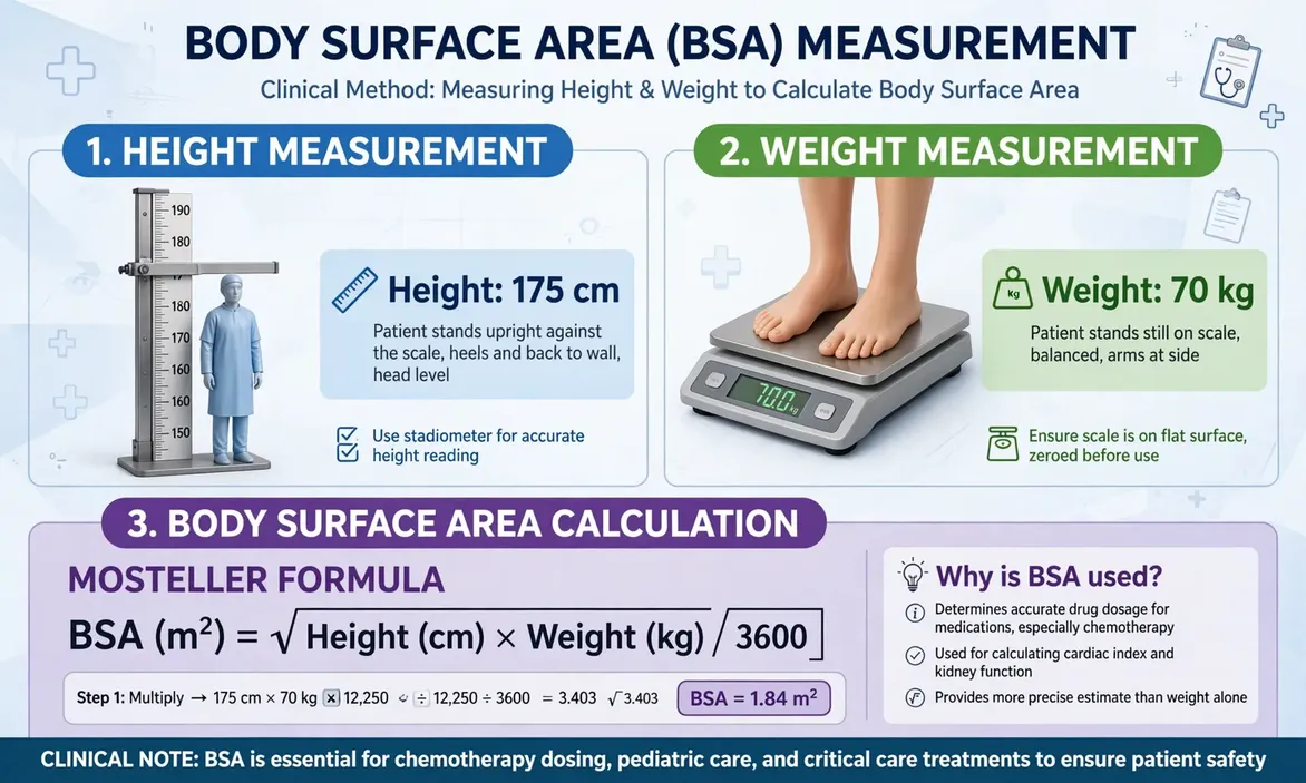 Body surface area second hero: 3D medical measuring scene with height and weight scales