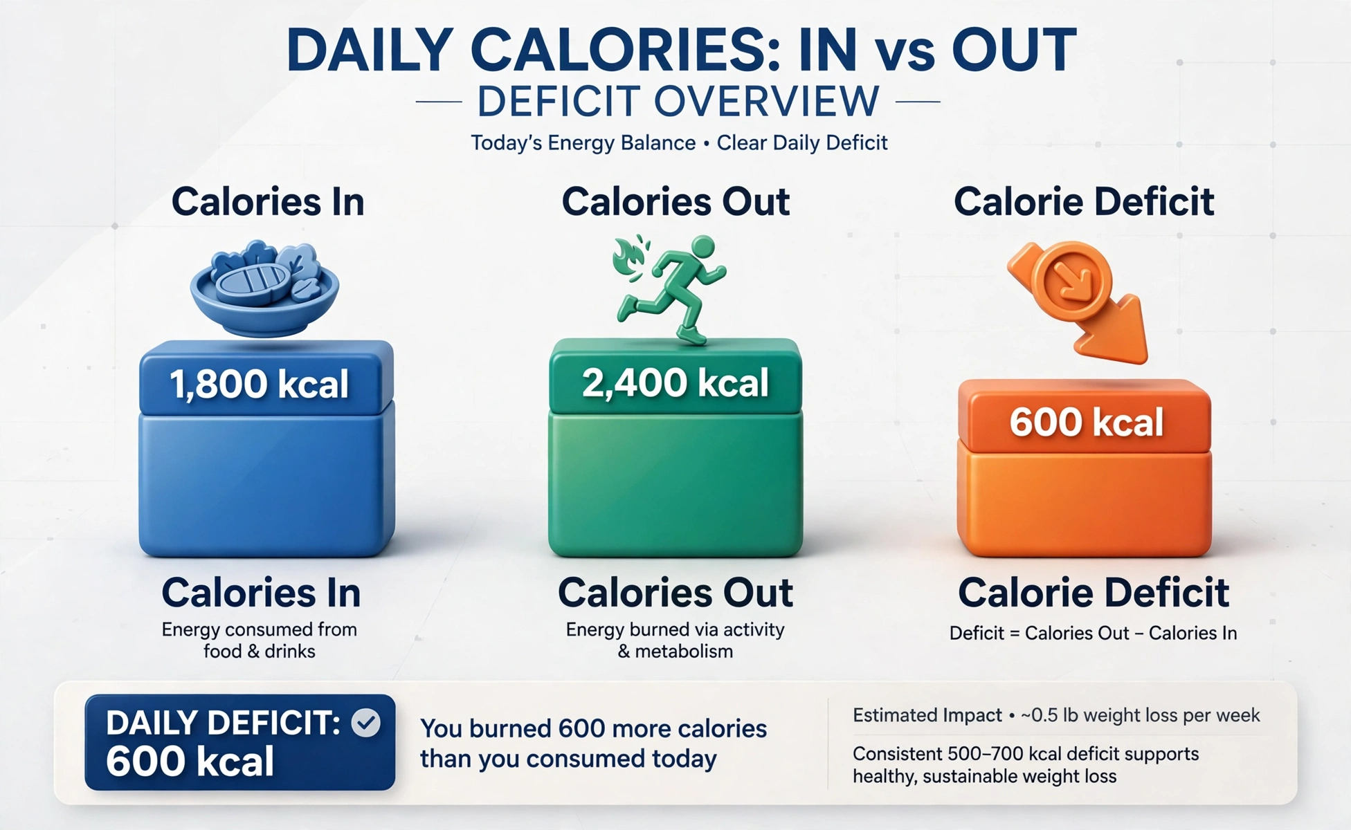Calorie deficit chart: daily calories in vs out deficit chart