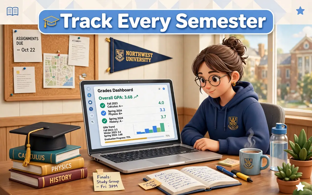 CGPA second hero: student at desk with laptop grades dashboard and books