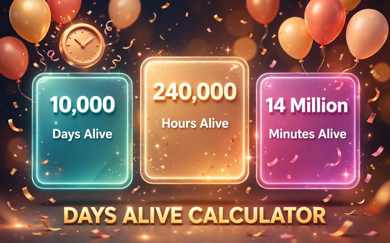 Days alive hero: glowing calendar with birth date circled and day counter numbers