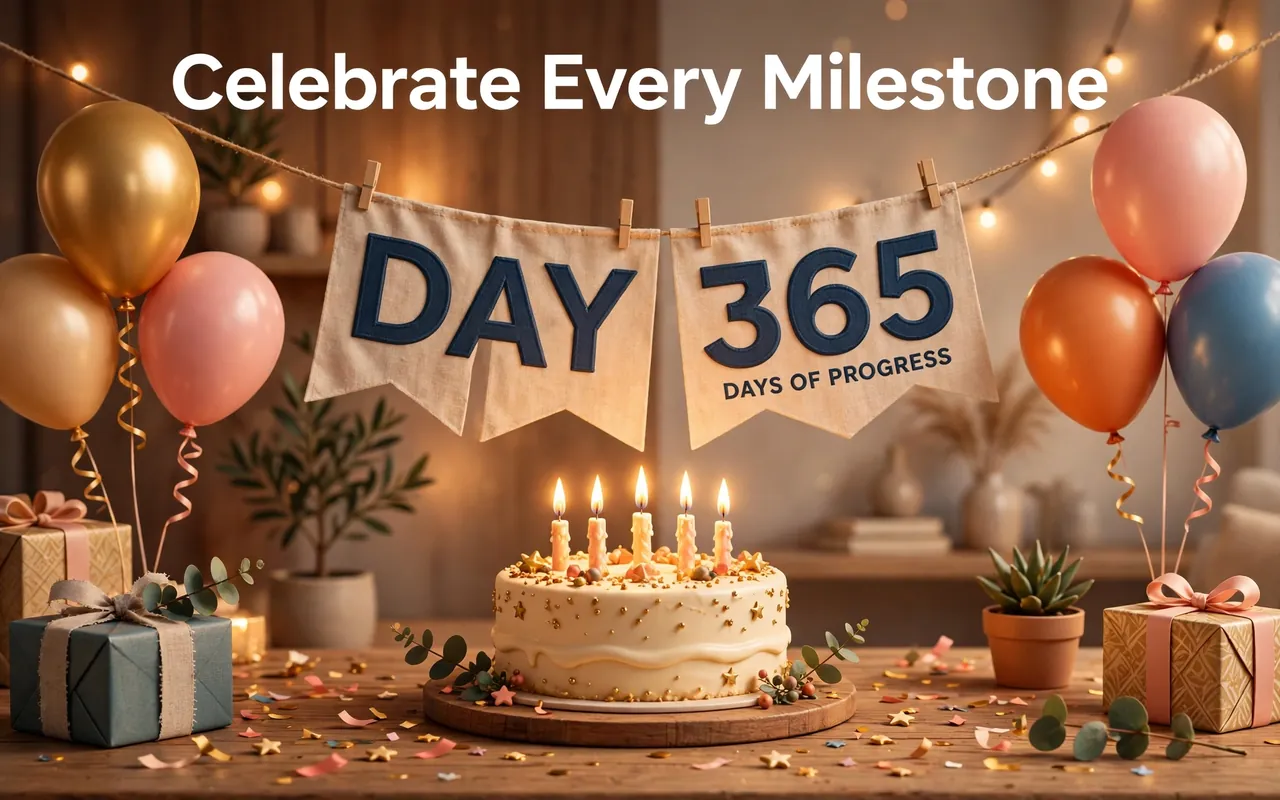 Days alive second hero: birthday celebration with cake candles and milestone banner