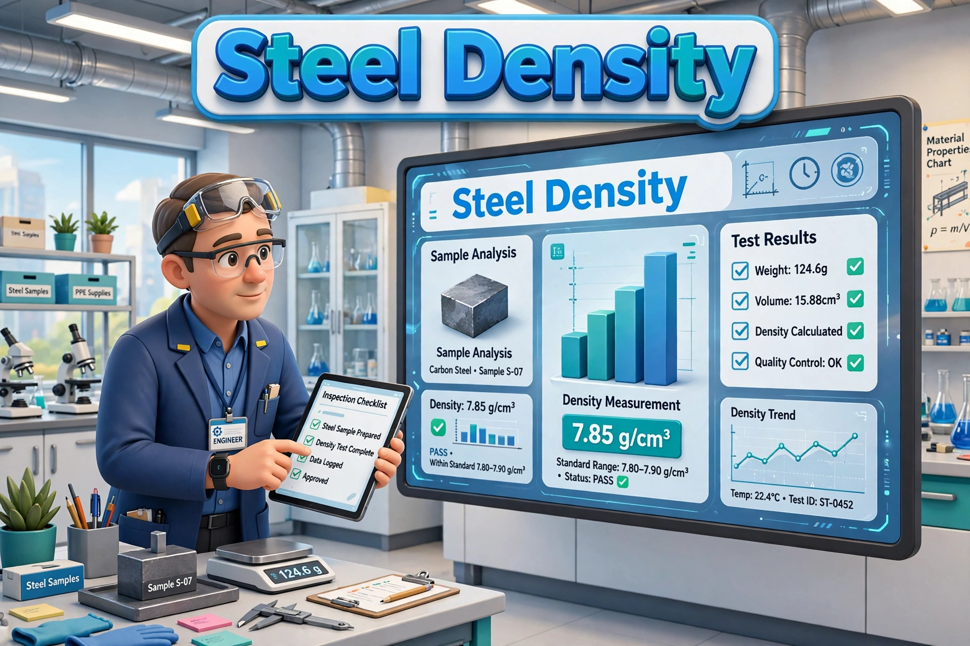 Density converter second hero: an engineer checking steel density on a large screen