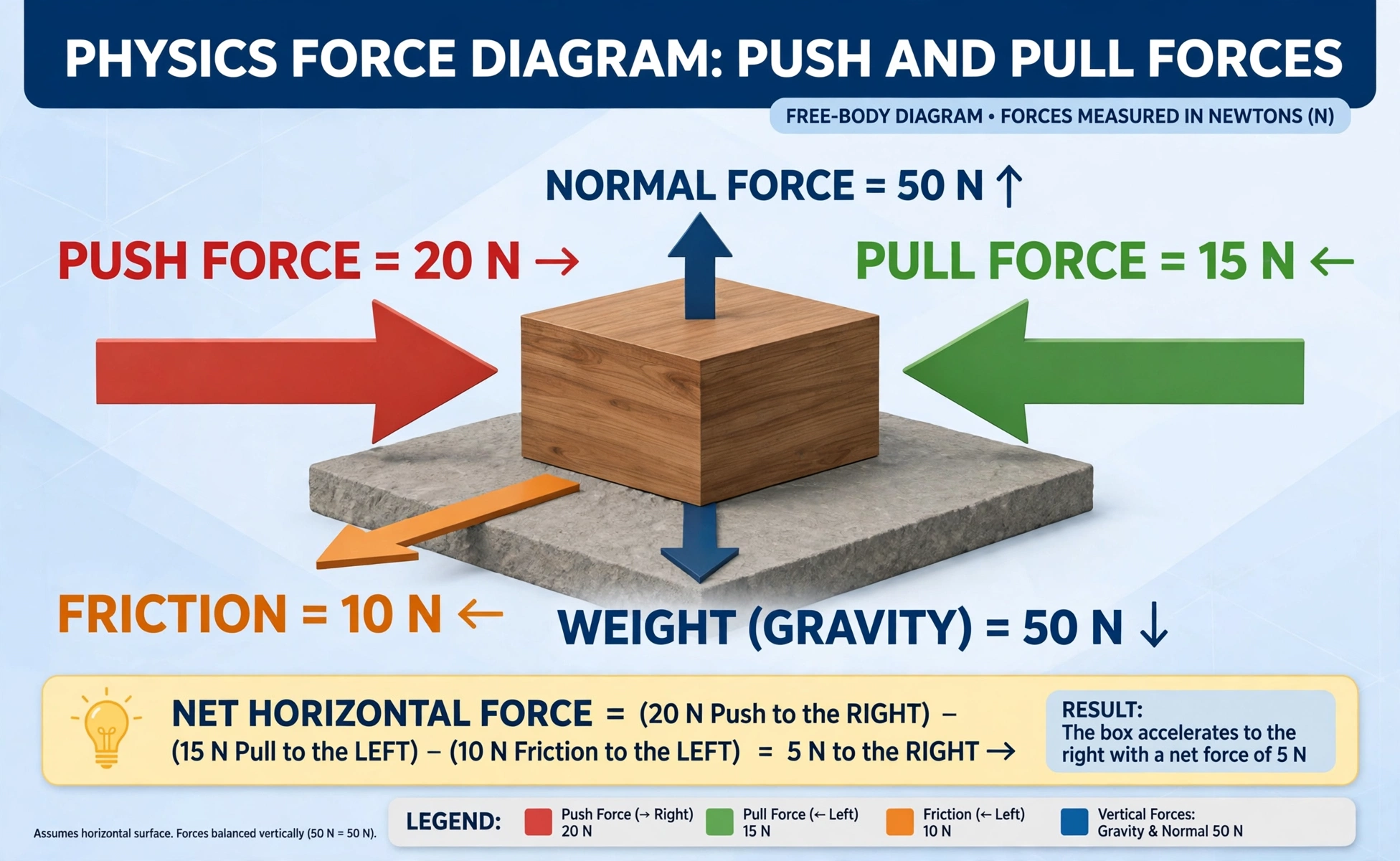 Force hero: professional 3D arrows showing push and pull forces with newton labels