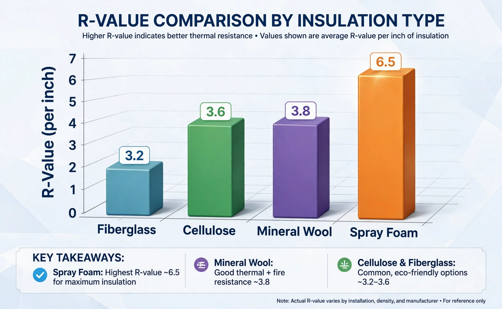 Insulation chart: R-value by insulation type chart