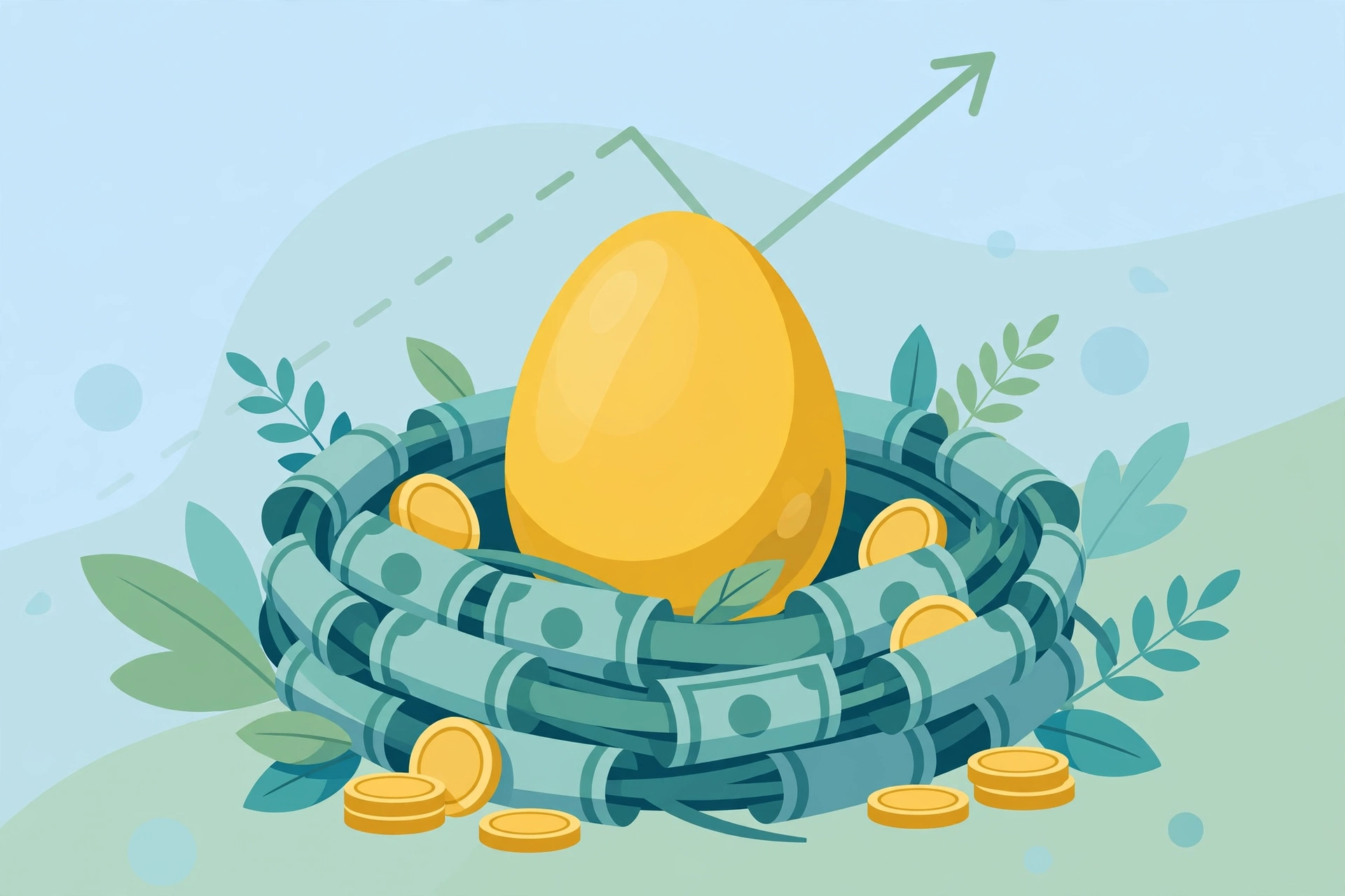 Illustration of a retirement nest egg growing in a nest of savings