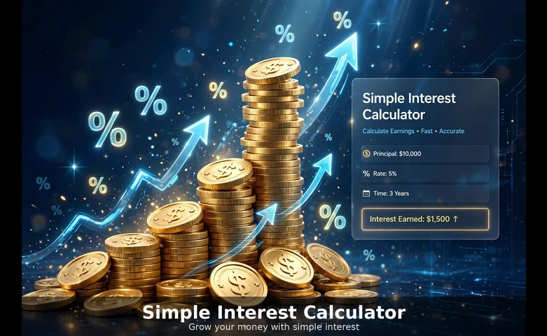 Stacked bar chart of simple interest growth: 10,000 dollars principal at 5 percent per year, with accumulated interest of 500, 1000, 1500, 2000 and 2500 dollars across years 1 to 5