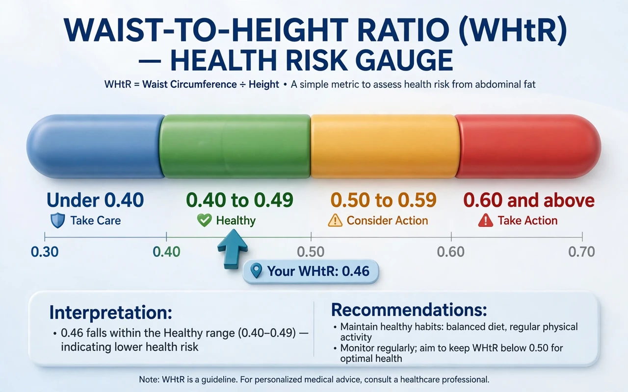 WHtR chart: color gauge with health bands from take care to take action
